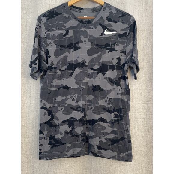 Nike Dri-Fit Size Medium Gray Chamo Y2K T-Shirt Super Soft New W/out Tags - Picture 1 of 4